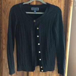 Karen Scott cable knit cardigan.